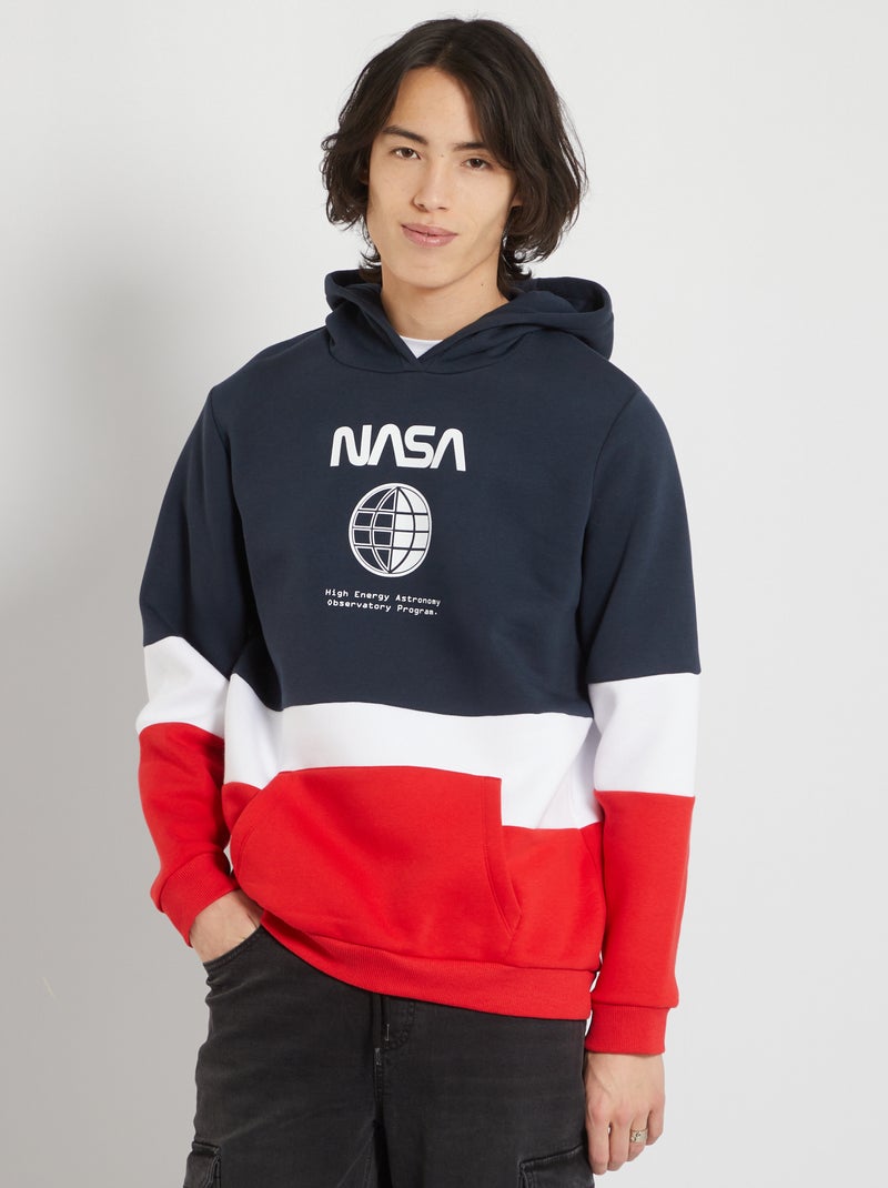 Sweat à capuche en molleton 'NASA' bleu, blanc, rouge - Kiabi