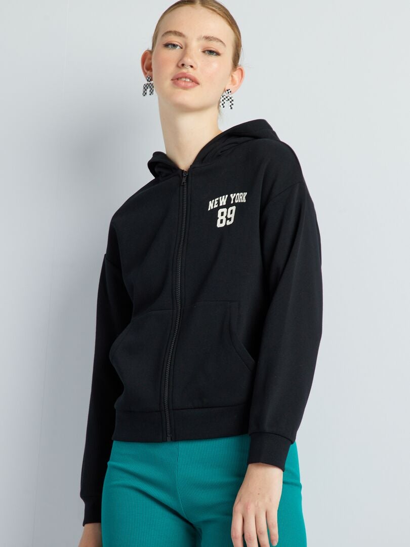 Sweat à capuche en molleton Noir - Kiabi