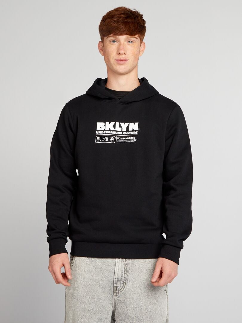 Sweat à capuche en molleton Noir 'Brooklyn' - Kiabi