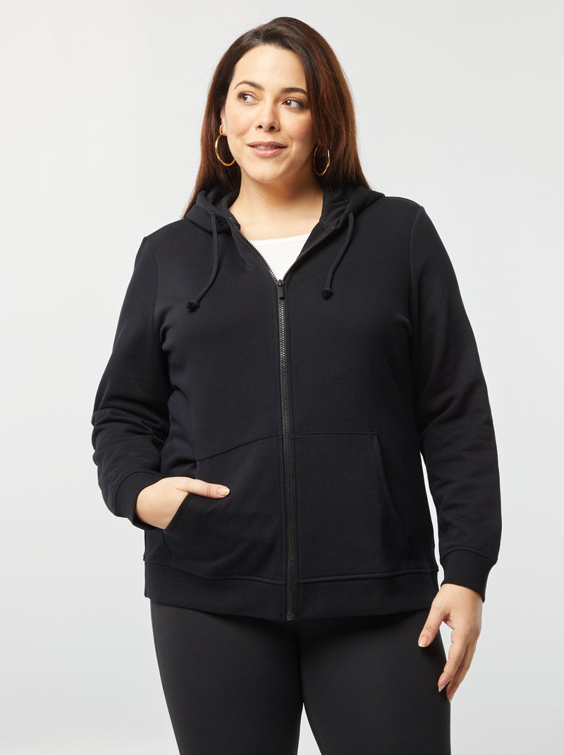 Sweat à capuche en molleton noir - Kiabi