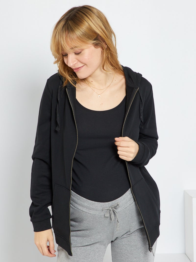 Sweat à capuche en molleton noir - Kiabi