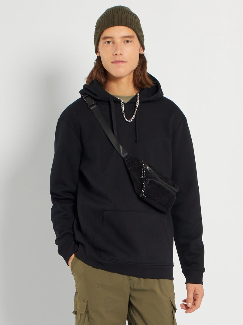 Sweat à capuche en molleton noir - Kiabi