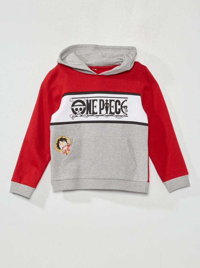 Sweat à capuche en molleton 'One Piece' Gris/rouge - Kiabi