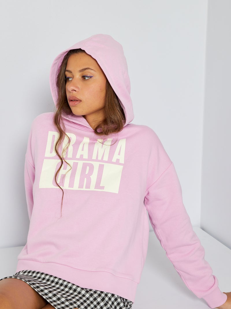 Sweat à capuche en molleton rose - Kiabi