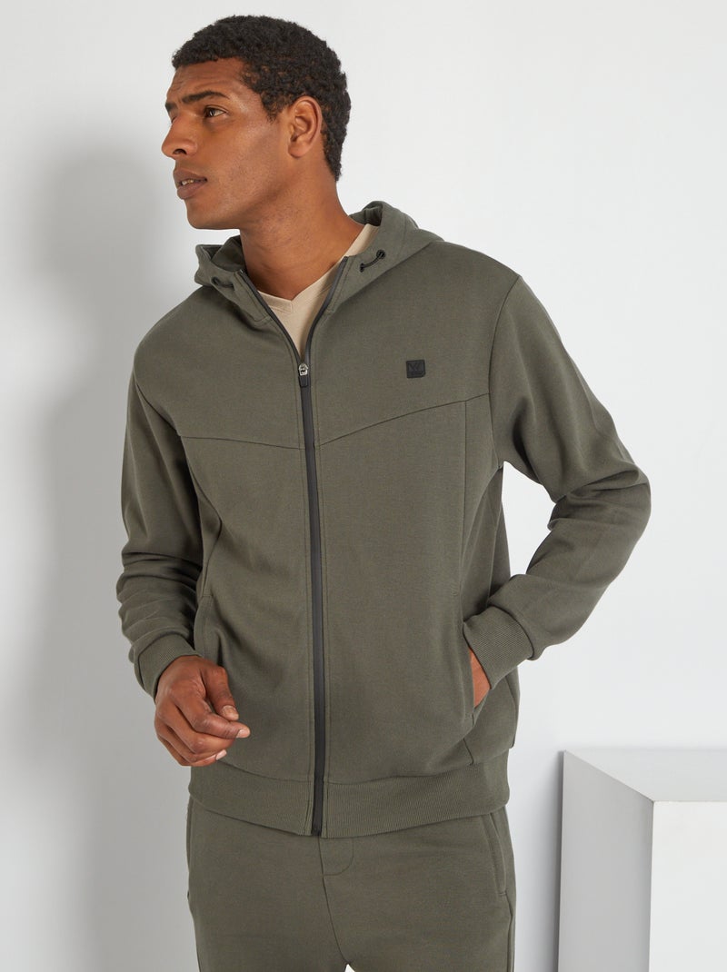 Sweat à capuche en piqué de coton Kaki - Kiabi