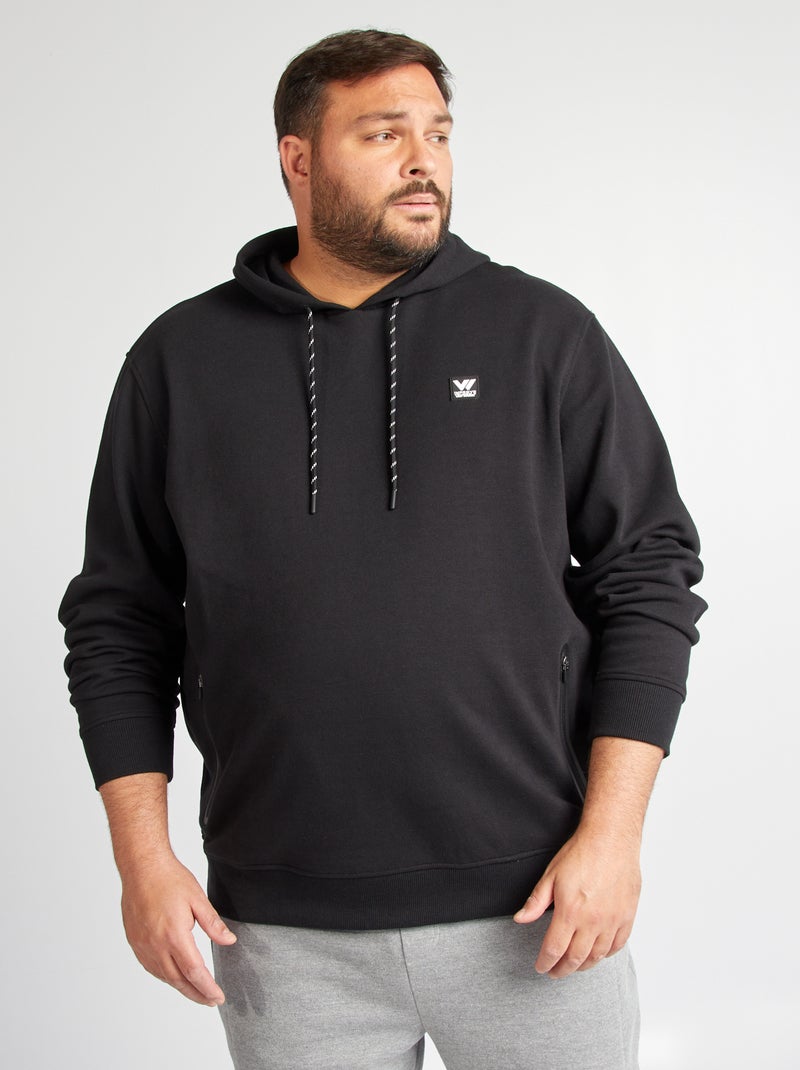 Sweat à capuche en piqué de coton noir - Kiabi