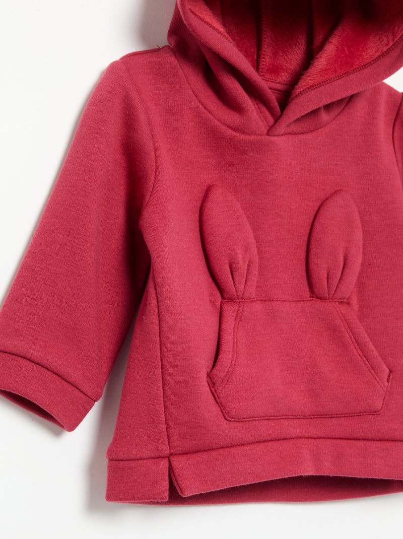 Sweat à capuche en polaire avec oreilles de lapin Rouge - Kiabi