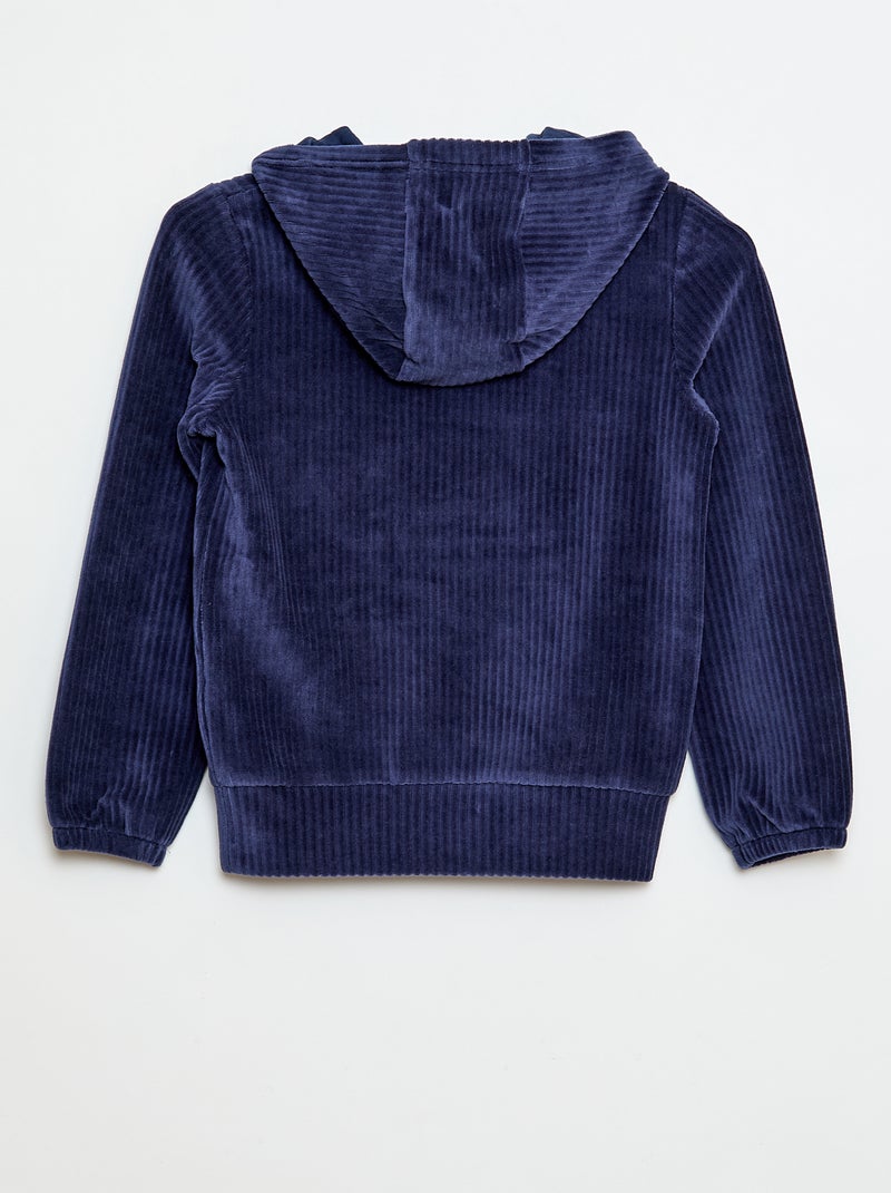 Sweat à capuche en velours côtelé Bleu - Kiabi