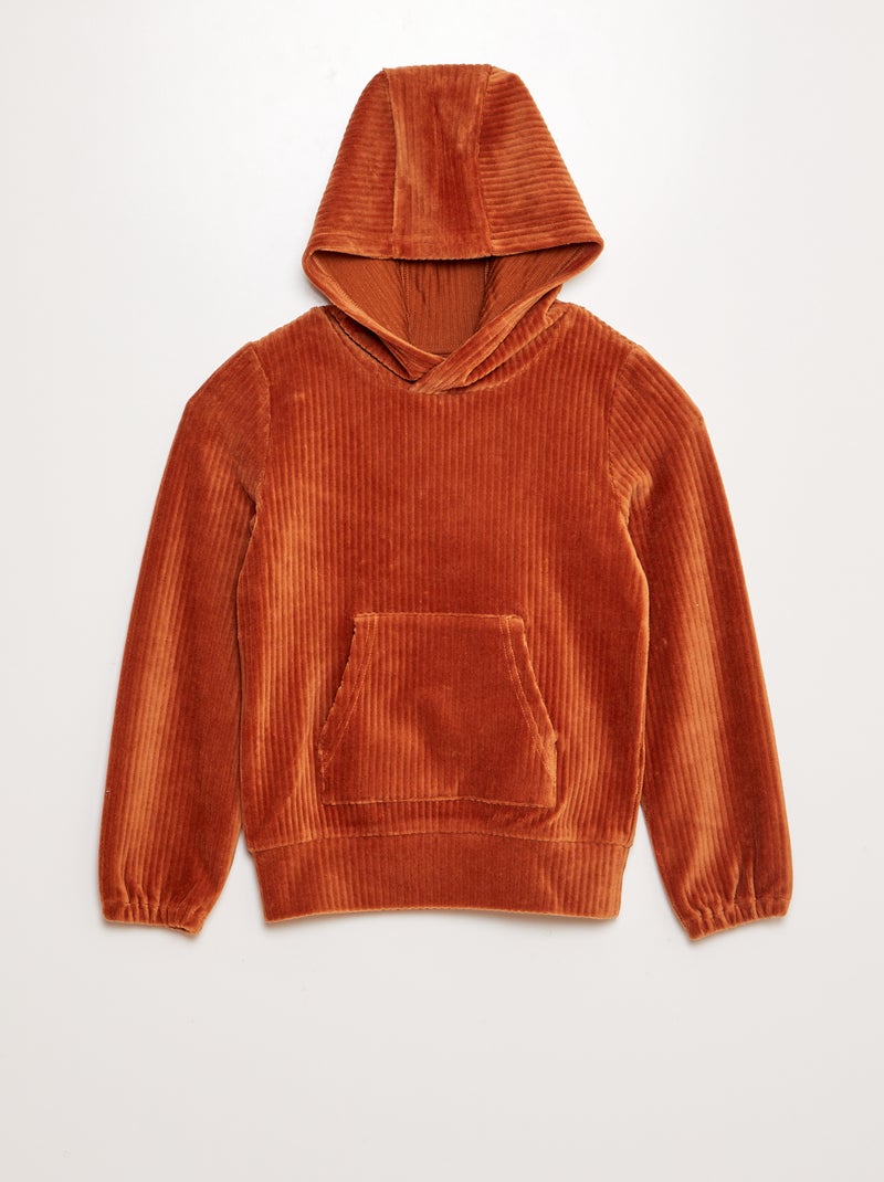 Sweat à capuche en velours côtelé Marron - Kiabi