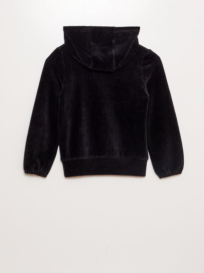 Sweat à capuche en velours côtelé noir - Kiabi