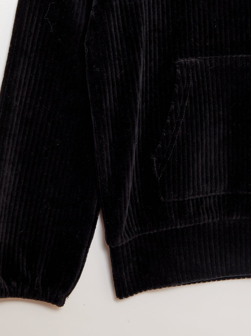 Sweat à capuche en velours côtelé noir - Kiabi