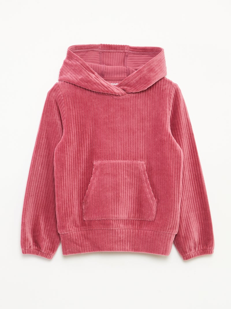 Sweat à capuche en velours côtelé Rose - Kiabi