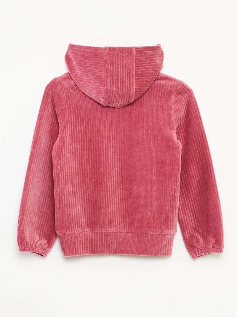 Sweat à capuche en velours côtelé Rose - Kiabi
