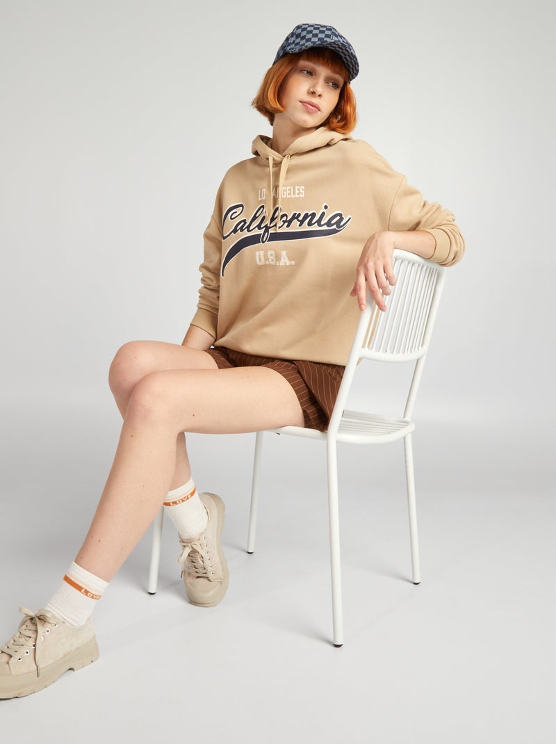 Sweat à capuche esprit campus Beige - Kiabi
