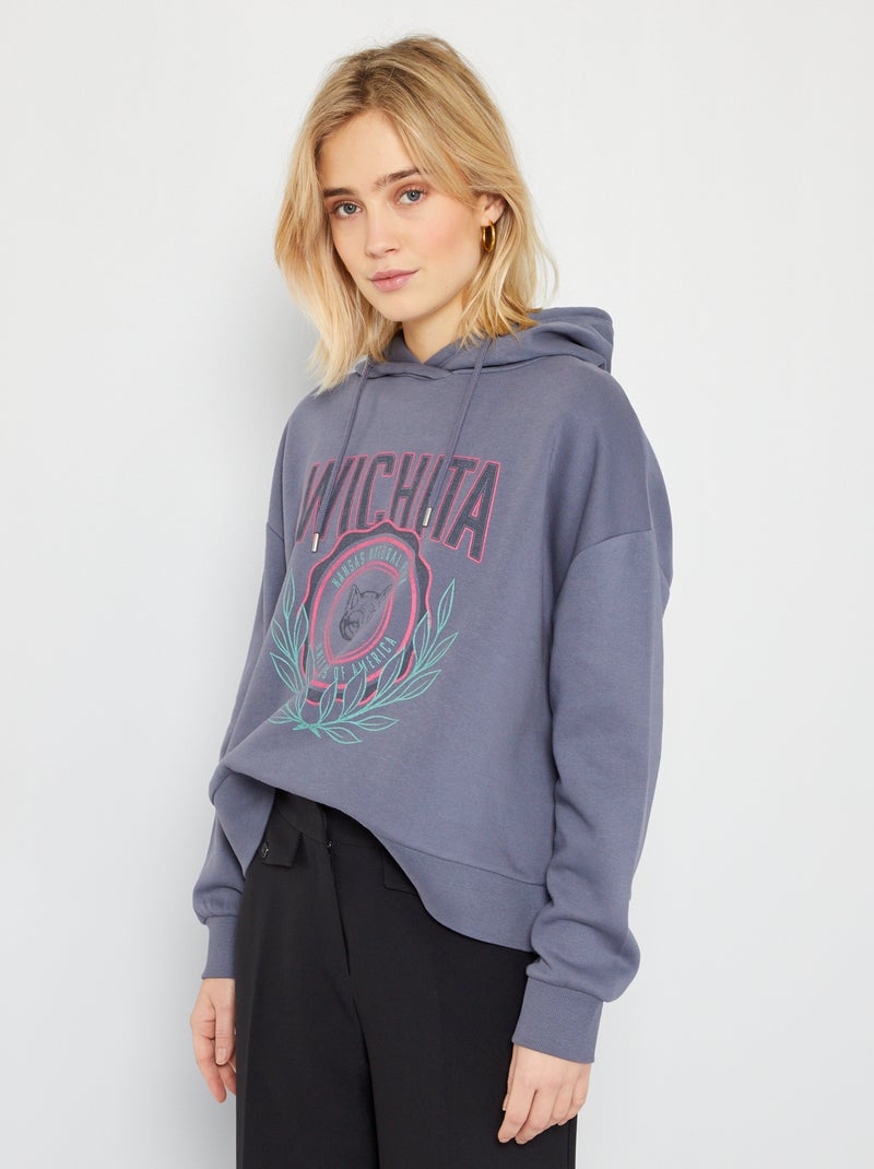 Sweat à capuche esprit campus bleu/gris - Kiabi