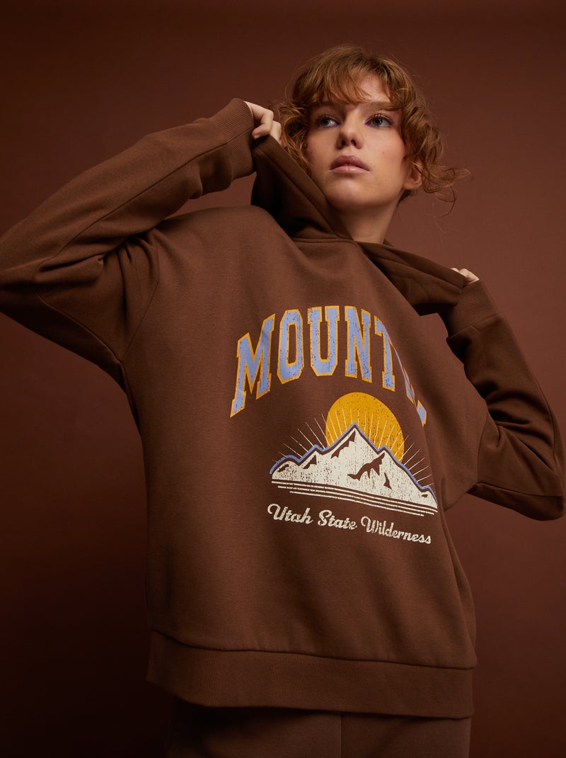 Sweat à capuche esprit campus MARRON - Kiabi