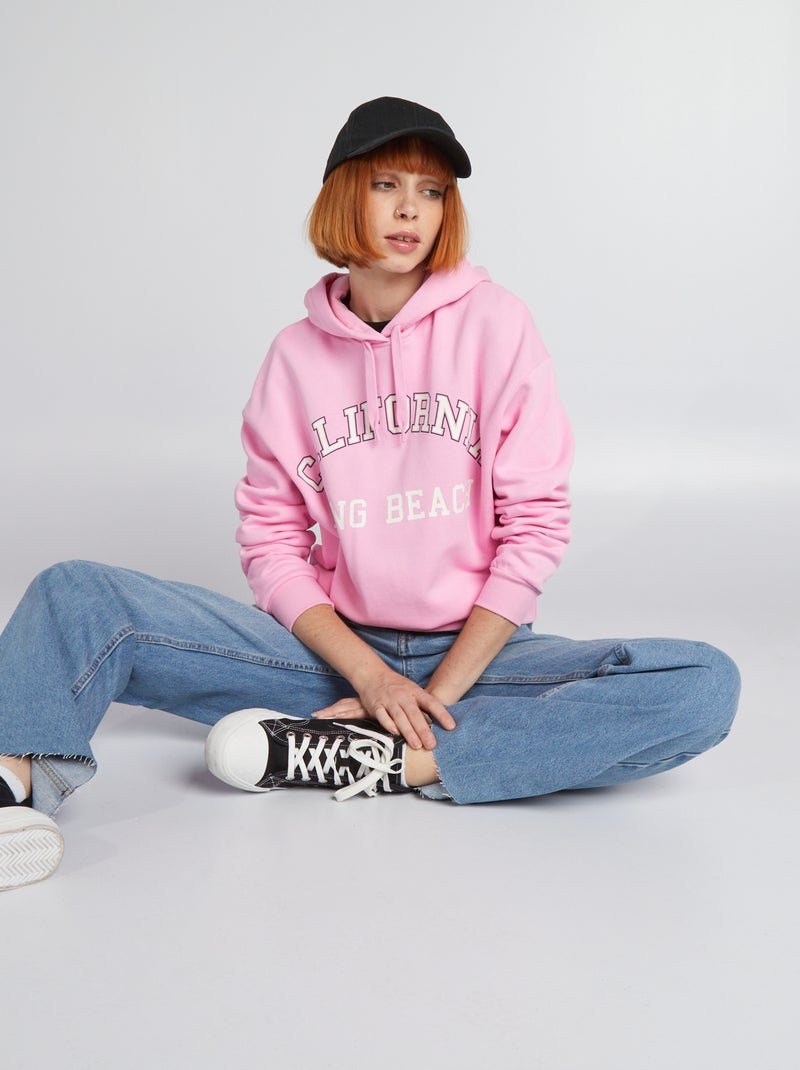 Sweat à capuche esprit campus Rose - Kiabi