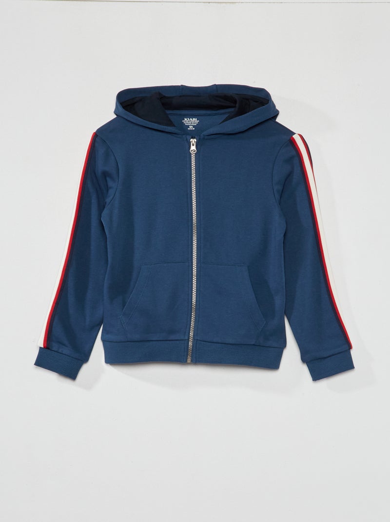 Sweat à capuche et bande tricolore bleu foncé - Kiabi