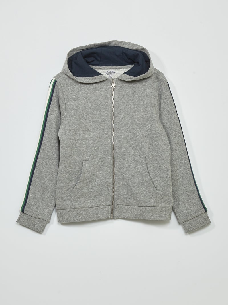 Sweat à capuche et bande tricolore Gris chiné - Kiabi