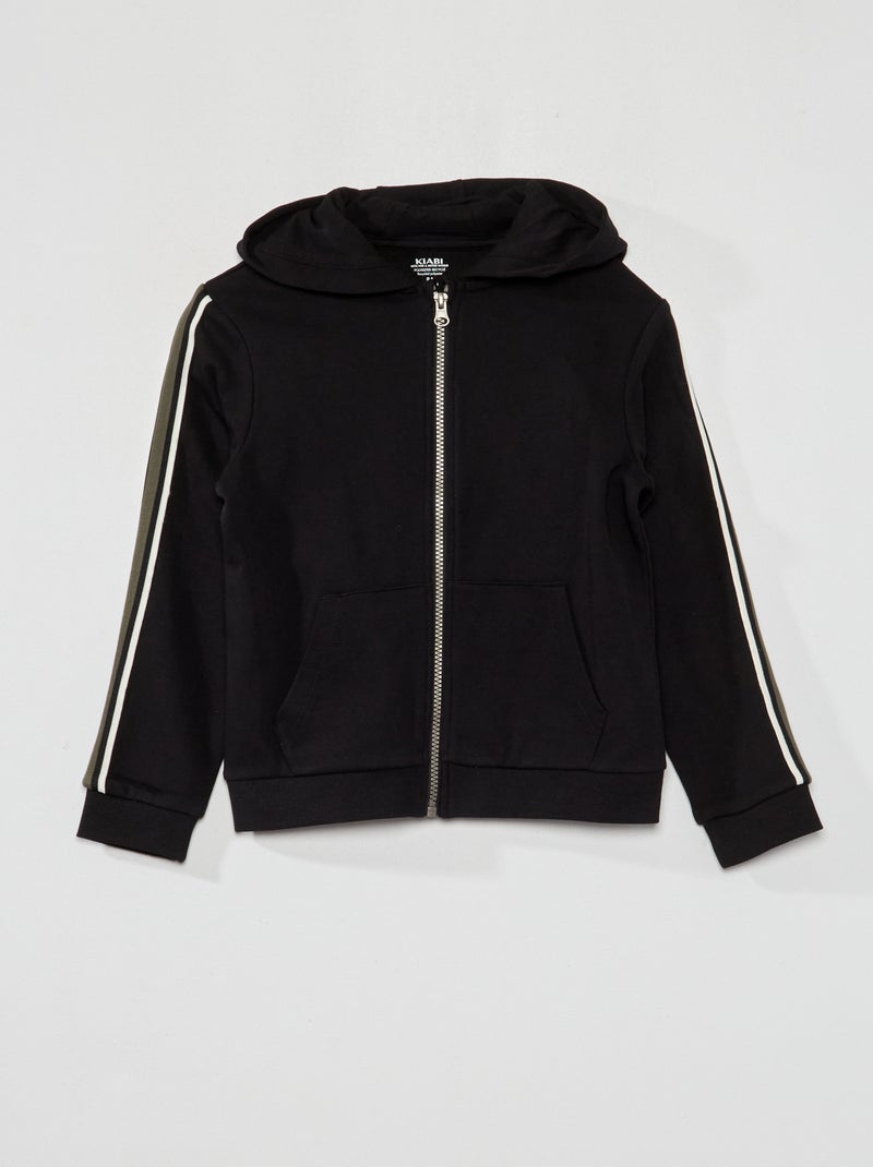 Sweat à capuche et bande tricolore noir - Kiabi
