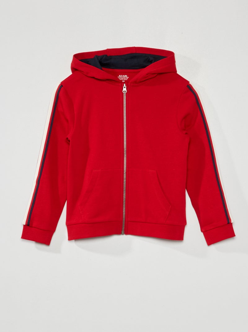 Sweat à capuche et bande tricolore Rouge - Kiabi