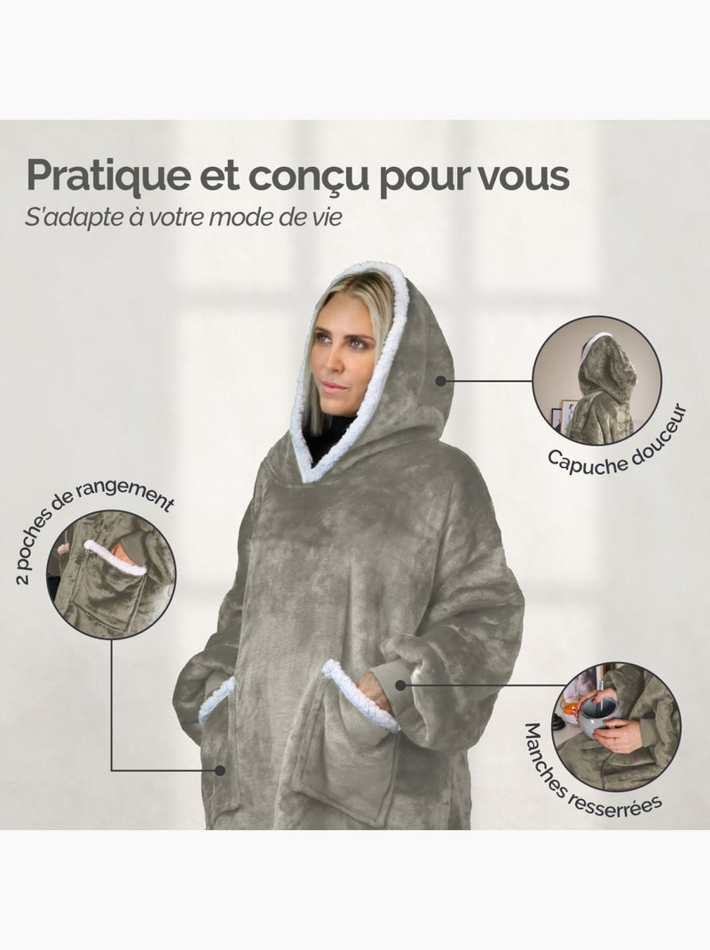 Sweat à capuche et poches, plaid polaire, couverture, pull -  Vivezen Beige - Kiabi