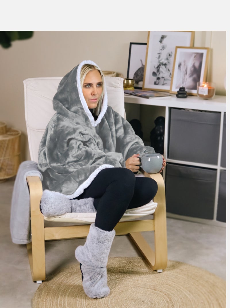 Sweat à capuche et poches, plaid polaire, couverture, pull - Vivezen Gris clair - Kiabi