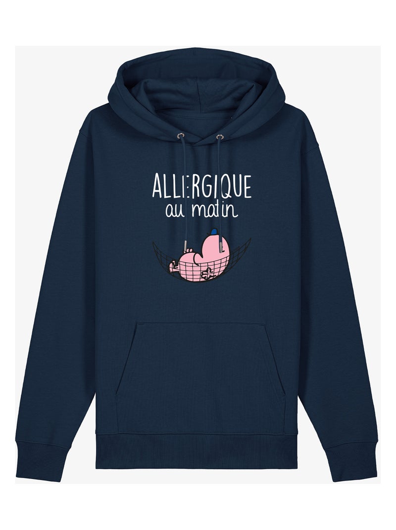 Sweat à capuche Homme - ALLERGIQUE AU MATIN Bleu marine - Kiabi