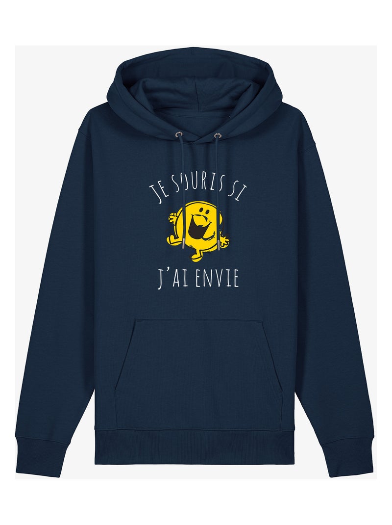 Sweat à capuche Homme - JE SOURIS SI J'AI ENVIE Bleu marine - Kiabi