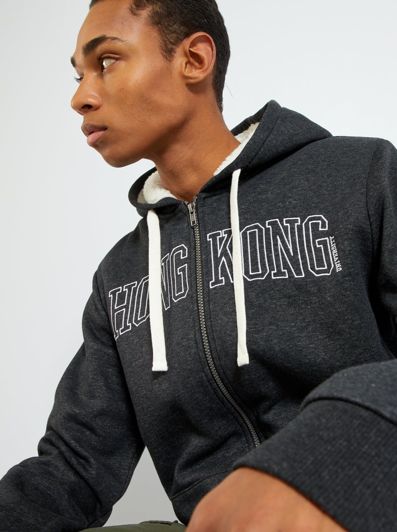 Sweat à capuche 'Hong Kong' Gris chiné - Kiabi