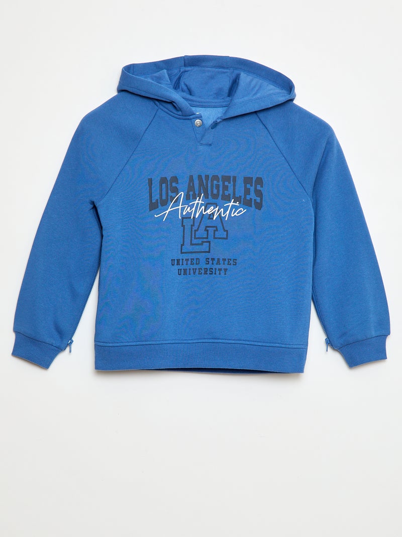 Sweat à capuche imprimé avec ouvertures zippées latérales - So Easy Bleu - Kiabi