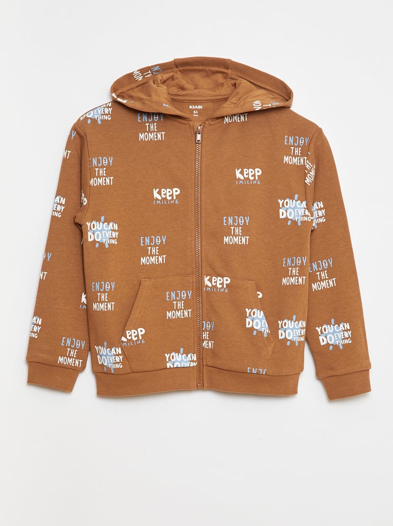 Sweat à capuche imprimé en french terry Marron - Kiabi