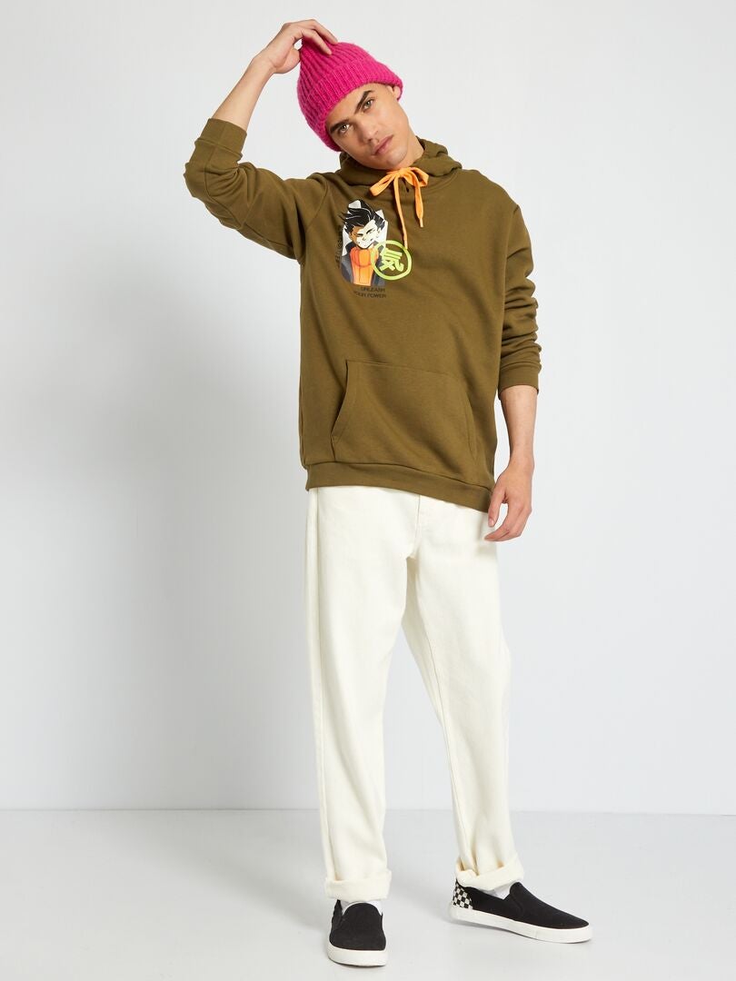 Sweat à capuche imprimé esprit manga Kaki - Kiabi