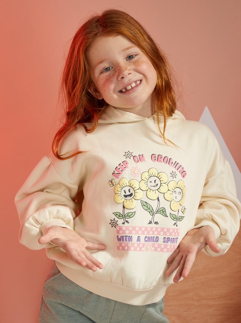 Sweat à capuche imprimé fantaisie Blanc - Kiabi