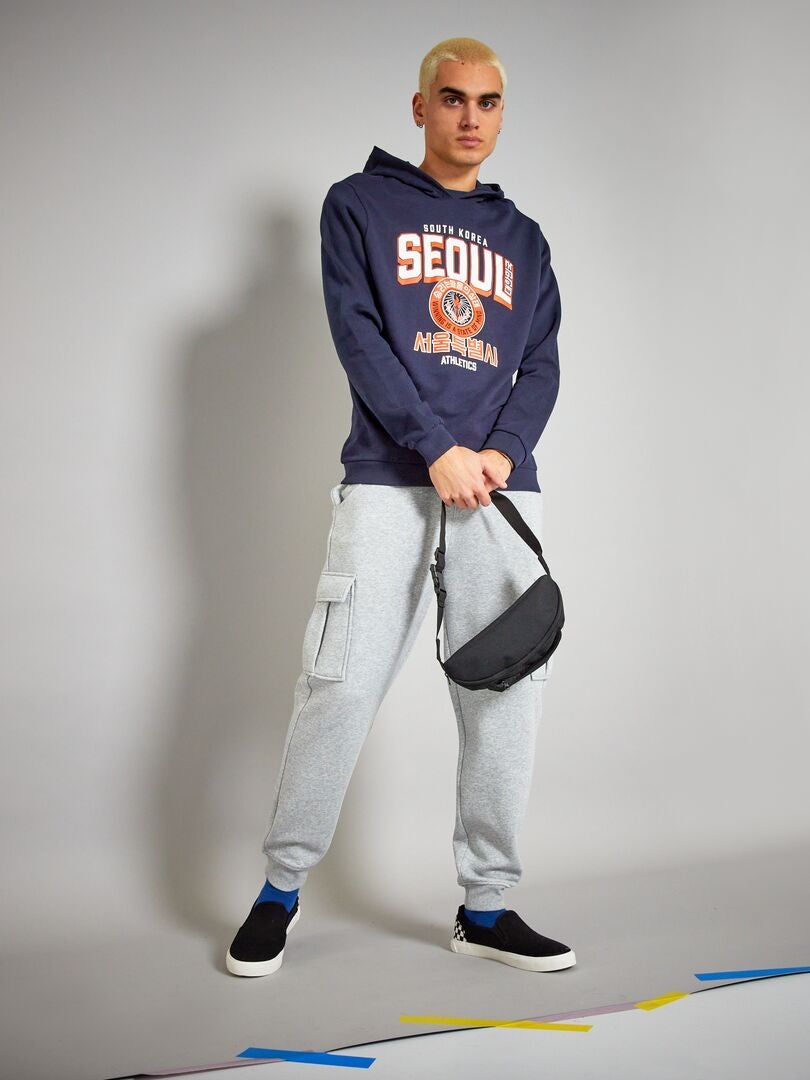 Sweat à capuche imprimé fantaisie marine seoul - Kiabi