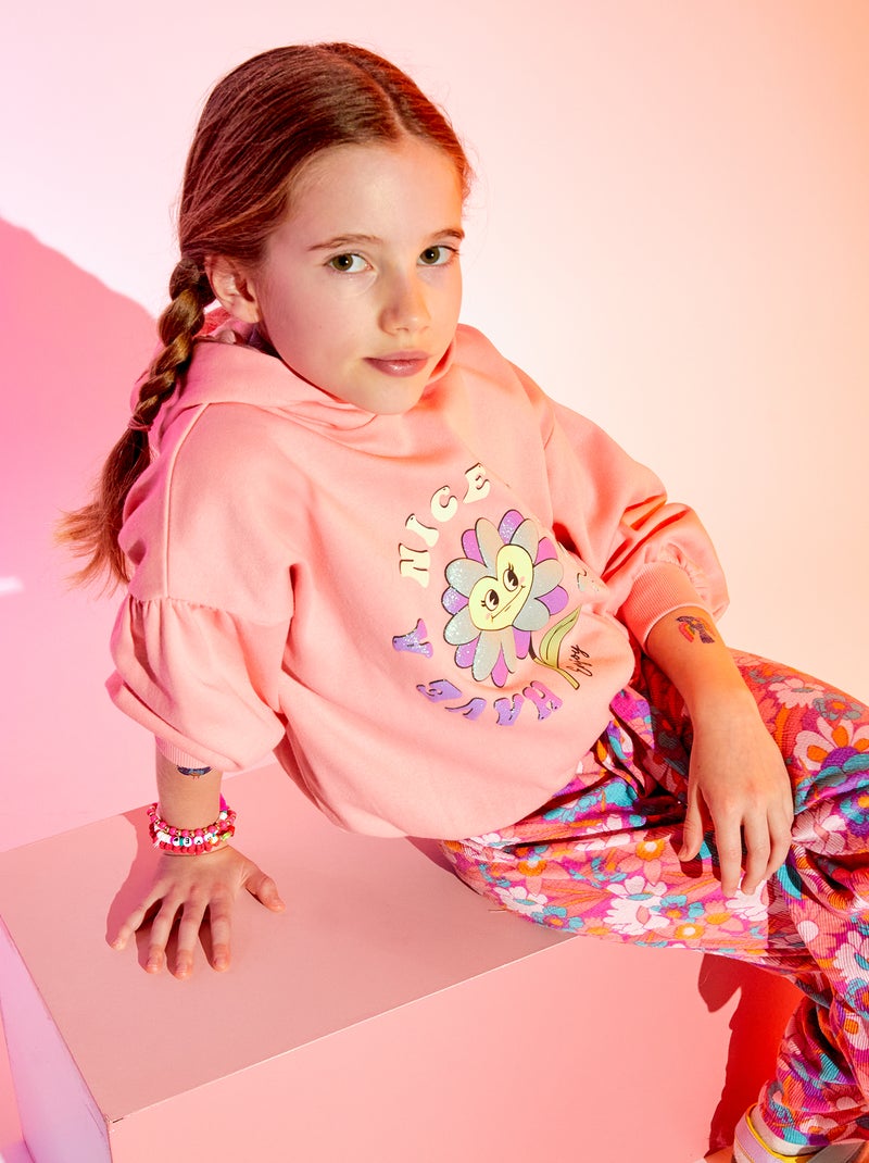 Sweat à capuche imprimé fantaisie Rose - Kiabi