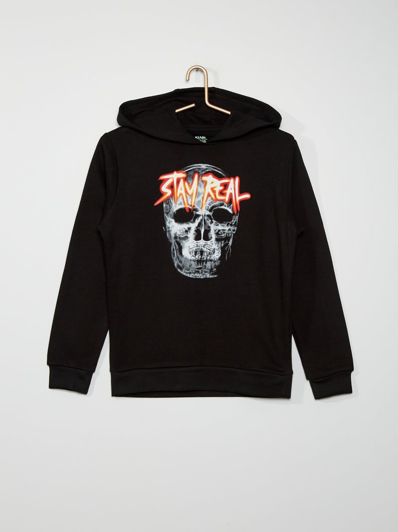 Sweat à capuche imprimé noir - Kiabi