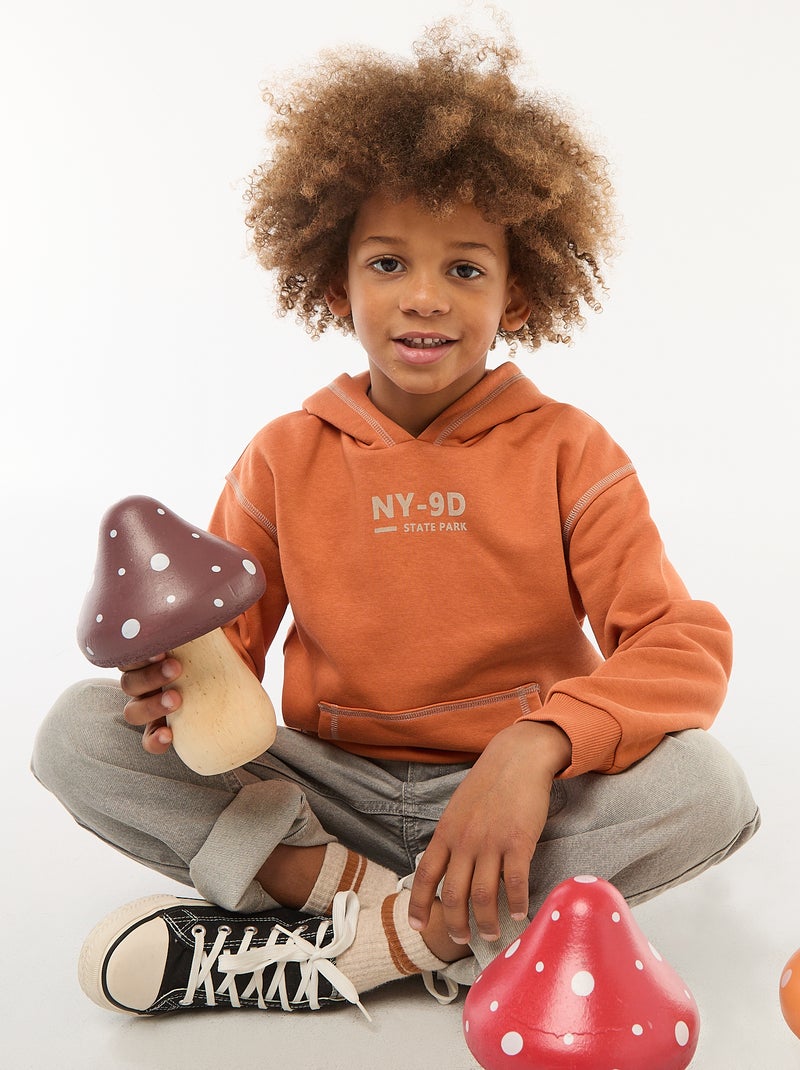 Sweat à capuche imprimé Orange - Kiabi