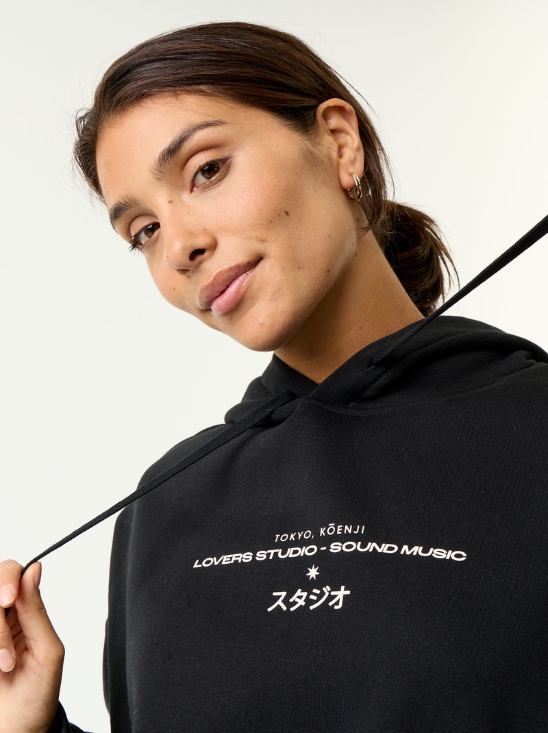 Sweat à capuche imprimé recto-verso Noir - Kiabi