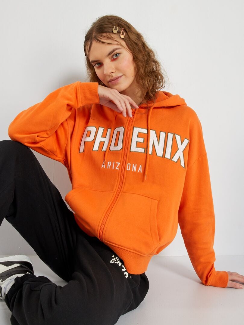 Sweat à capuche imprimé 'USA' Orange - Kiabi
