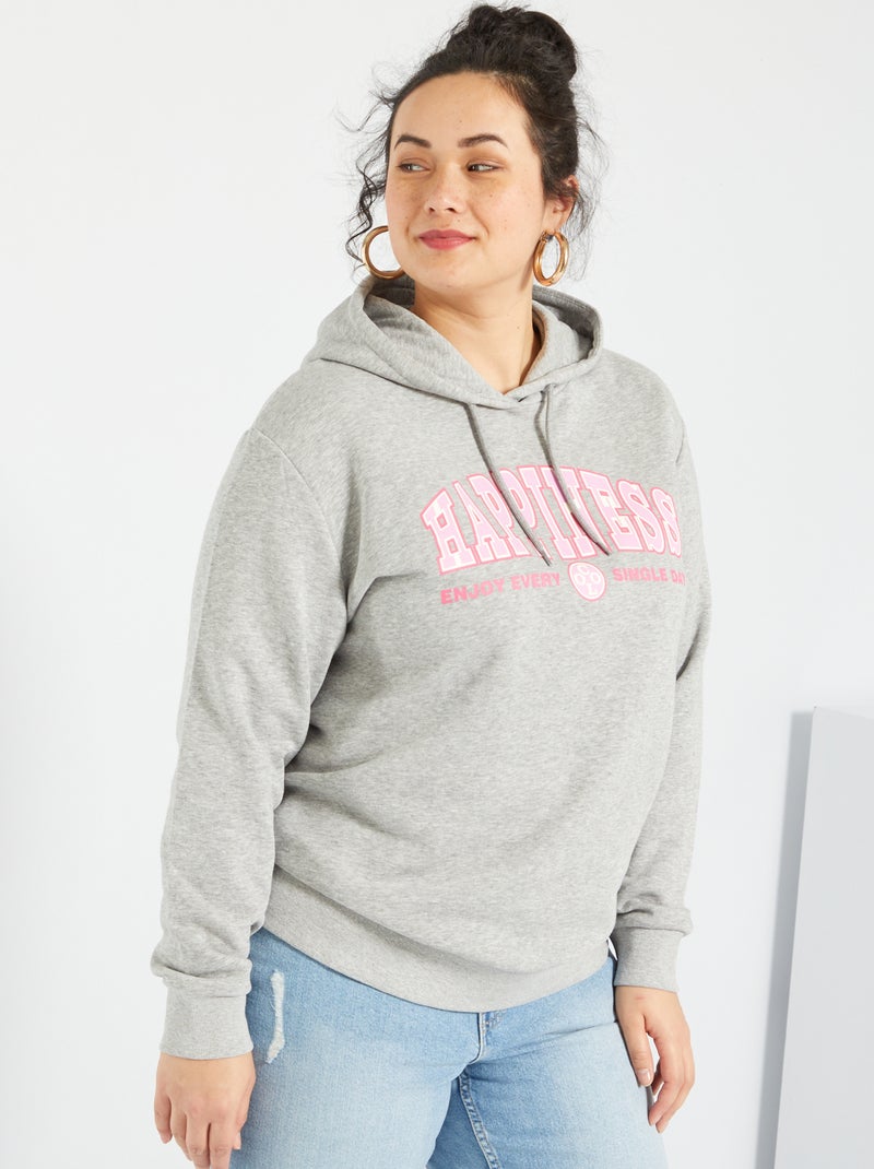 Sweat à capuche imprimé vintage gris chiné - Kiabi