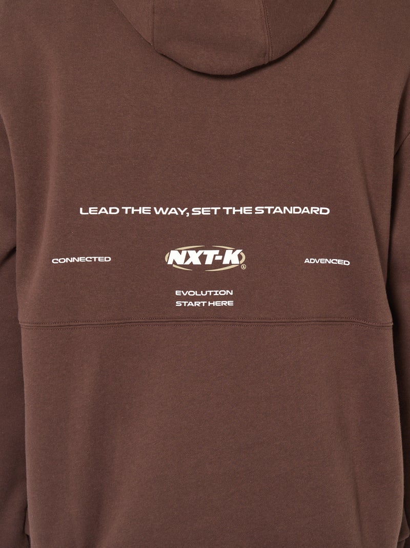 Sweat à capuche inscription devant et dos Marron - Kiabi