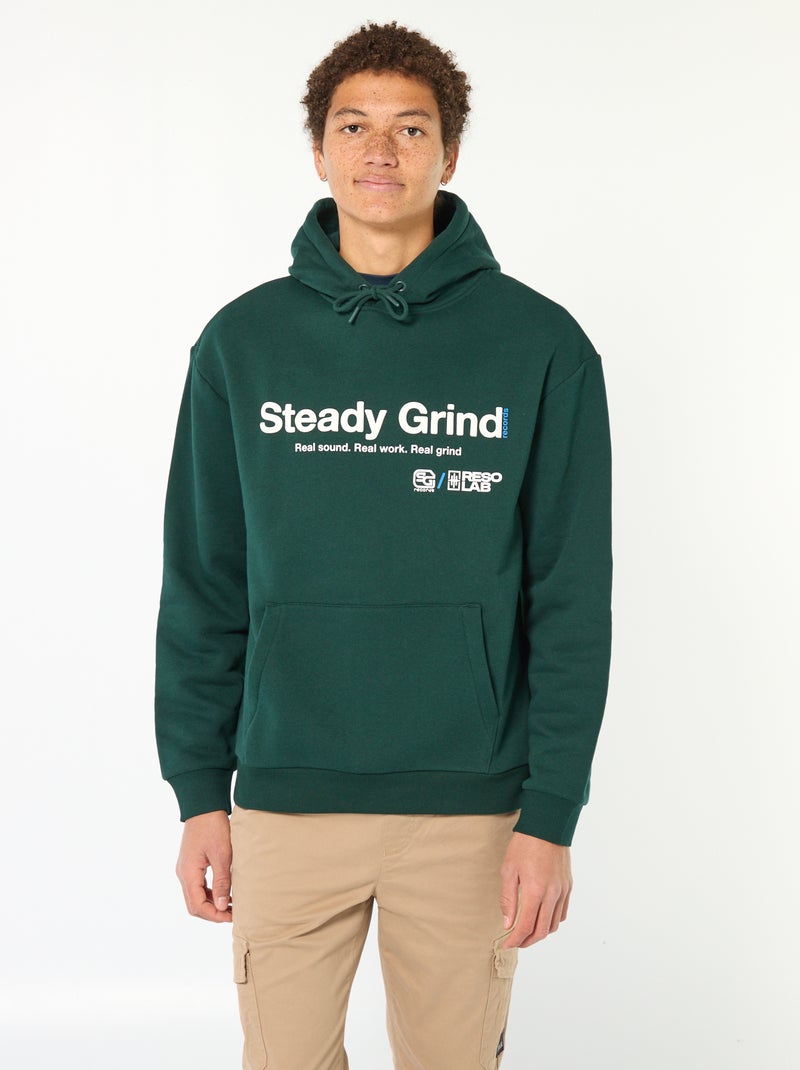 Sweat à capuche inscription devant et dos Vert - Kiabi