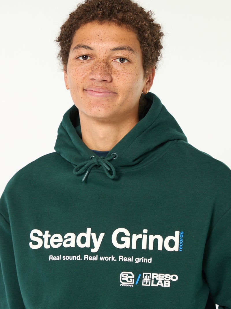 Sweat à capuche inscription devant et dos Vert - Kiabi