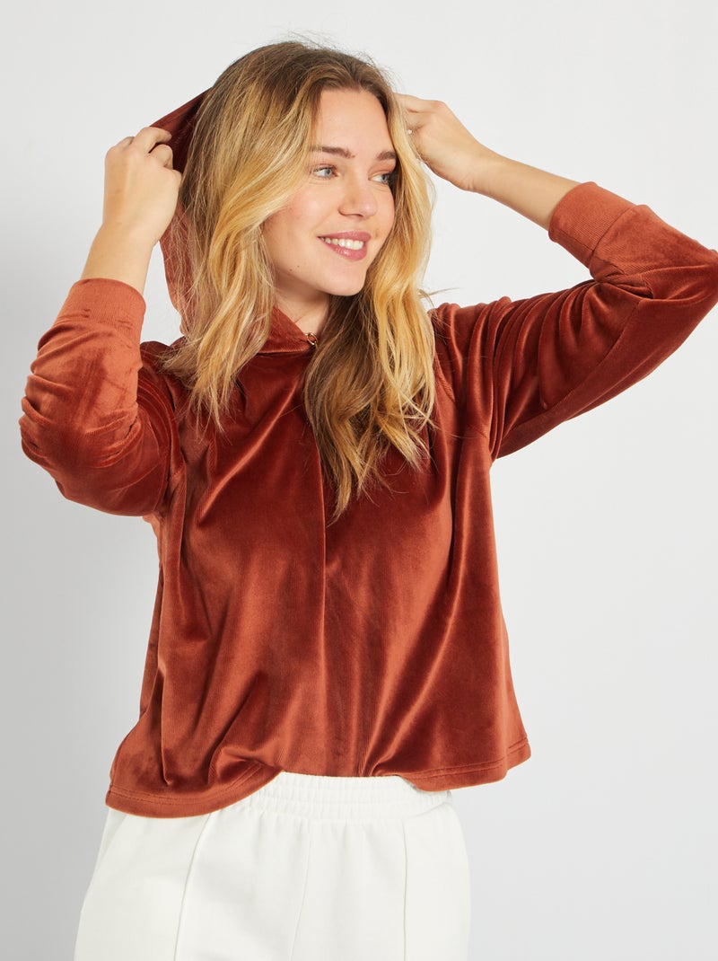 Sweat à capuche 'Jacqueline de Yong' en velours terracotta - Kiabi