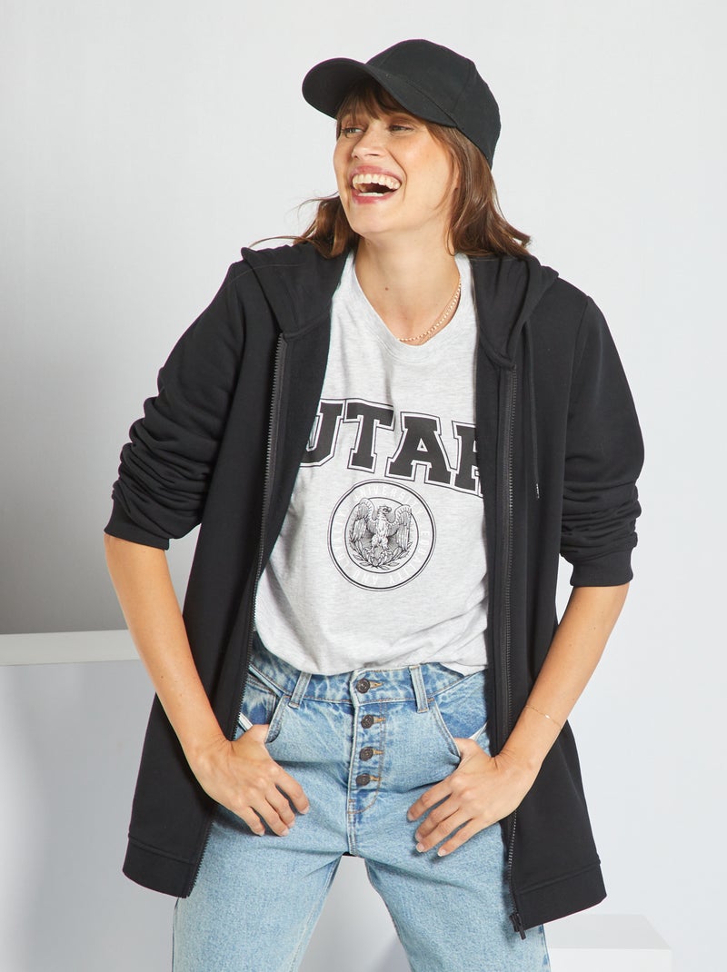 Sweat à capuche long zippé Noir - Kiabi