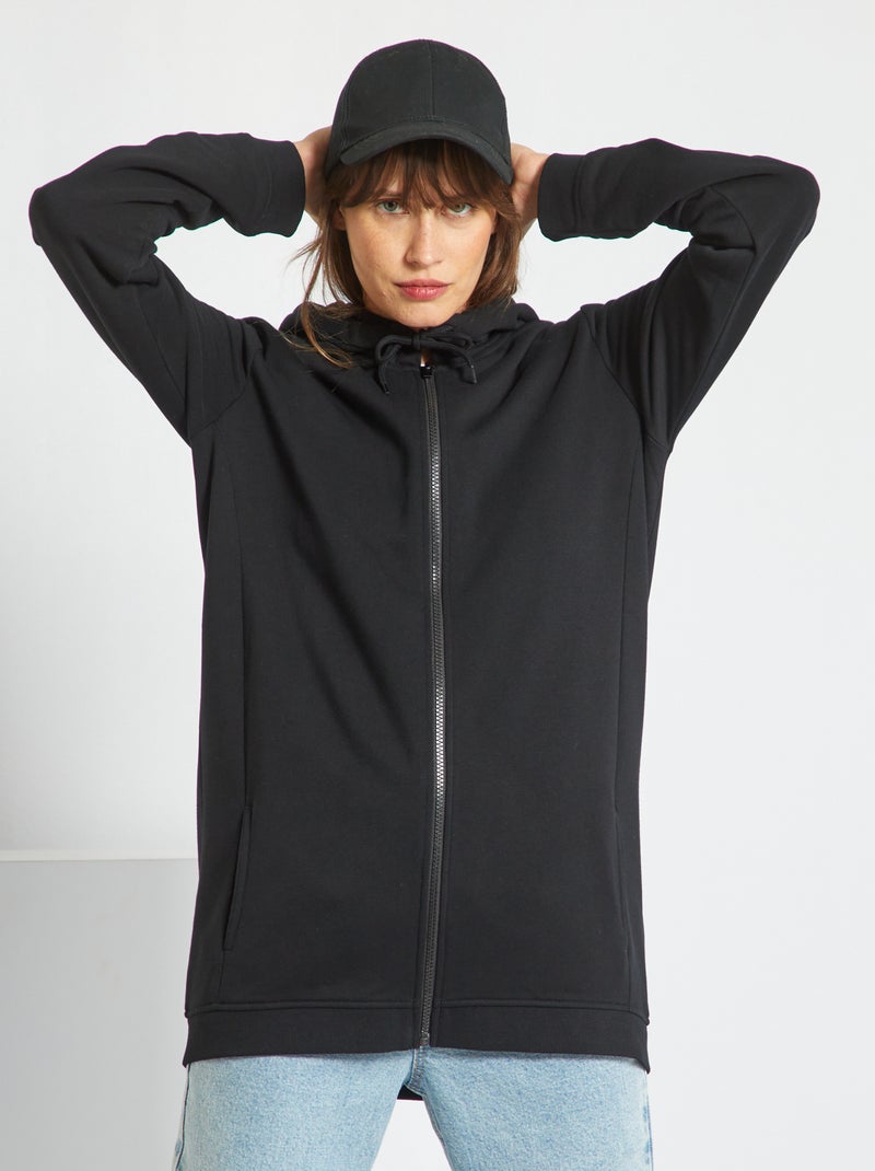 Sweat à capuche long zippé Noir Kiabi