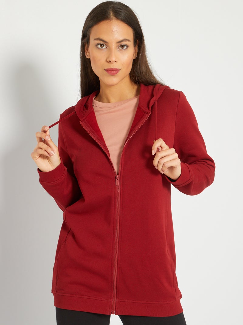Sweat à capuche long zippé Rouge bordeaux - Kiabi