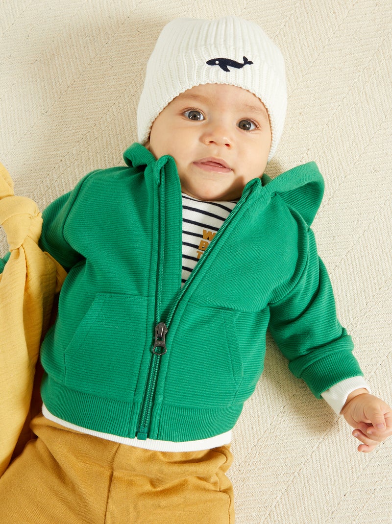 Sweat à capuche maille ottoman vert - Kiabi