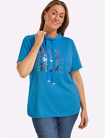T shirt à capuche manches courtes avec imprimé graphique devant - Taille standard - Witt
